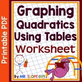 Graphing Quadratic Functions with Tables Riddle Worksheet