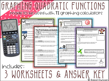 Preview of Graphing Quadratic Functions Worksheet for TI Calculators