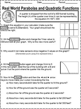 Graphing Quadratic Functions Worksheet for TI Calculators by Robert Duncan