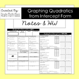 Graphing Quadratics From Intercept Form Notes & HW