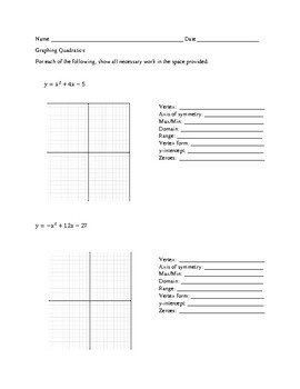 Preview of Graphing Quadratics Standard Form Packet with Answer Key