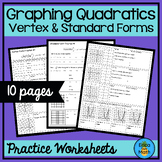 Graphing Quadratics in Vertex & Standard Form Worksheets