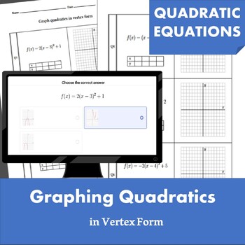 Preview of Graphing Quadratics in Vertex Form  Assessment/MCQs/Worksheet