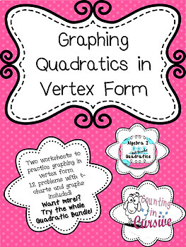 Quadratics Unit: Graphing in Vertex Form Worksheet by Counting in Cursive