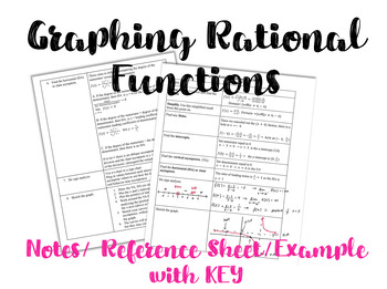 Preview of Graphing Rational Functions Reference Sheet Notes + Example with Key