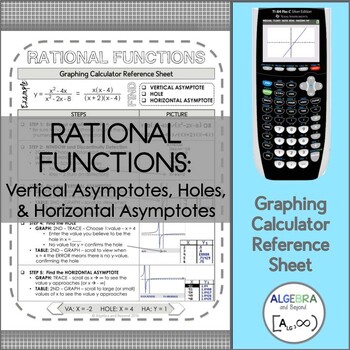 Preview of Graphing Rational Functions | TI-84 Calculator Reference Sheet and Practice