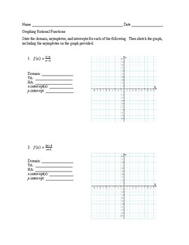 Preview of Graphing Rational Functions (No Holes or Obliques) with Answer Key