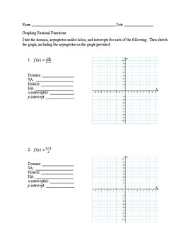 Preview of Graphing Rational Functions with Holes No Obliques with Answer Key