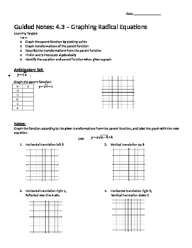 Preview of Graphing Square and Cube Root Functions - Notes