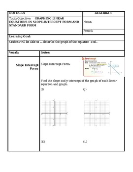 Preview of Graphing Standard Form and Slope Intercept Form Notes, Practice, and Exit Ticket