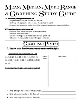 Preview of Graphing & Statistics Study Guide (VA SOL 5.16, 5.17)