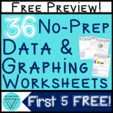 36 No-Prep Data Table & Graphing Worksheets FREEBIE: A Pri
