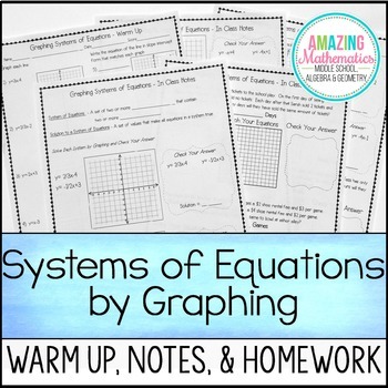 Preview of Solving Systems of Equations by Graphing ~ Warm Up, Notes, & Homework