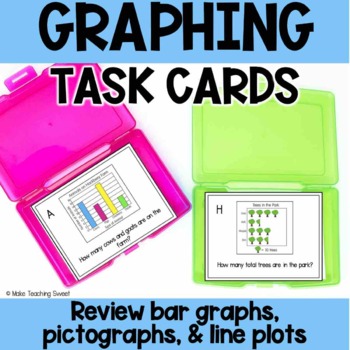 Preview of Graphing Task Cards - Interpreting Bar Graphs, Picture Graphs, Line Plots