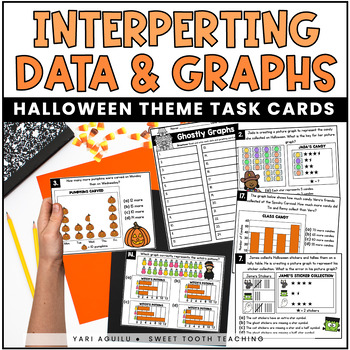 Preview of Graphing Task Cards | Interpreting Graphs and Data | Halloween Theme