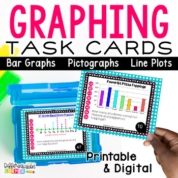 Preview of Graphing Task Cards: Line Plots, Bar Graphs and Pictographs Graphing Activities