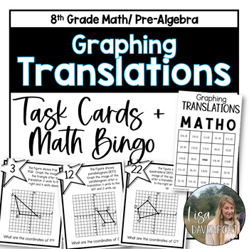 Preview of Graphing Translations Task Cards and Bingo for 8th Grade Math