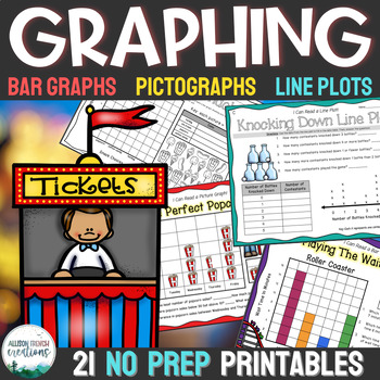 Preview of Graphing Worksheets Activity Packet - Pictograph, Line Plot, Bar Graph 3rd Grade