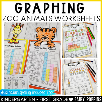 Preview of Graphing Worksheets | Bar Graph, Tally, Pictograph, Pie Chart | ZOO ANIMALS