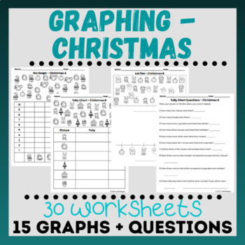 Preview of Bar Graph, Tally Chart, Line Plot Worksheets - Christmas