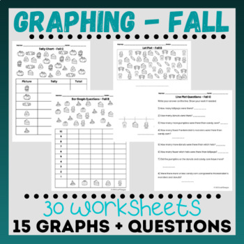 Preview of Bar Graph, Tally Chart, Line Plot Worksheets - Fall / Halloween