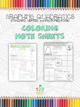 Preview of Graphing all Three Forms of Quadratic Functions Coloring Note Sheets