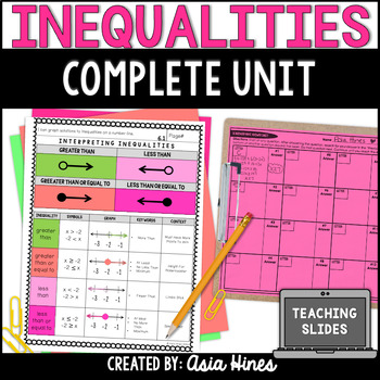 Preview of Graphing and Solving Inequalities Guided Notes and Activities Unit 7th Grade