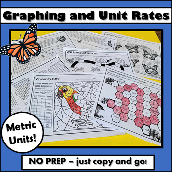 Preview of Graphing and Unit Rate - No Prep Activities including rate, ratio and proportion
