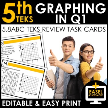 Preview of Graphing in Q1 Task Cards | TEKS 5.8AB&C Review | EDITABLE