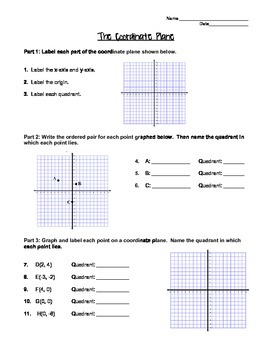 Graphing On The Coordinate Plane Worksheet Or Notes Page By Mrs J's Math Corner