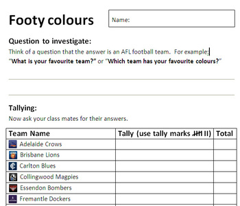 Preview of Graphing printable activity - Australian Rules Football teams