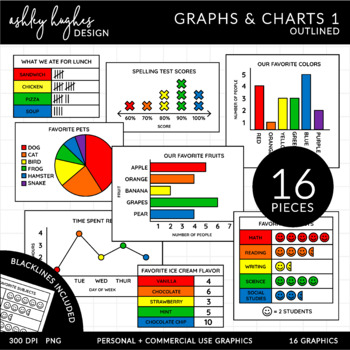 Preview of Graphs & Charts Clipart 1 - Outlined