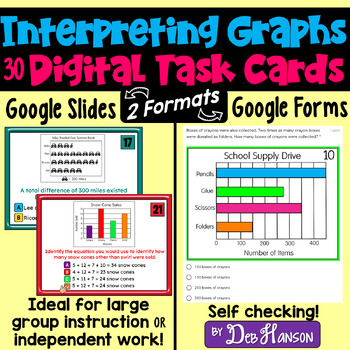 Preview of Graphs Practice Task Cards Using Google Forms and Google Slides: 3rd and 4th