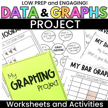 Preview of Graphs and Data Math Project with Bar Graphs Line Plots Worksheets for 2nd Grade