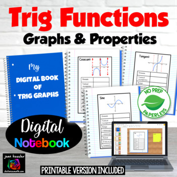 Preview of Trig Functions Graphs and Properties Digital Notebook plus Print Version
