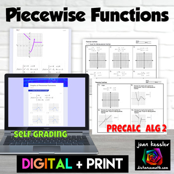 Preview of Graphing Piecewise Functions Self Grading Digital Assignment plus PRINT