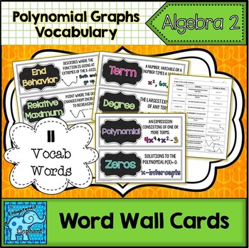 Preview of Graphs of Polynomials Vocabulary Word Wall Cards