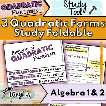 Preview of Graphs of Quadratic Functions (Standard, Intercept, Vertex Forms) Study Foldable
