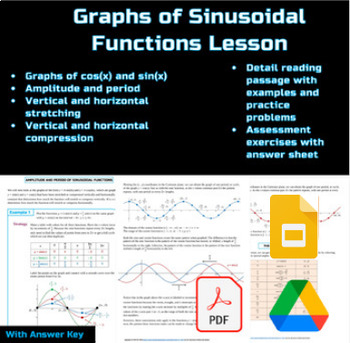 Preview of Graphs of Sinusoidal Functions Trigonometry Lesson :Google Jamboard :Digital
