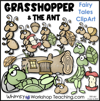 Preview of Grasshopper and Ant Fairy Tale Clip Art Images Color Black White