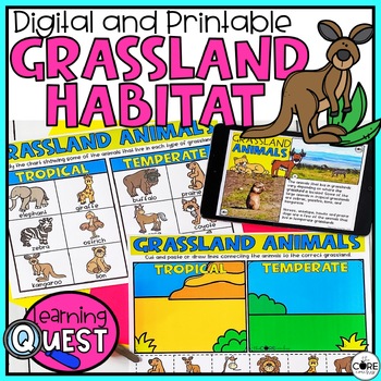 Preview of Grassland Animal Habitat Independent Work - Print & Digital Activities