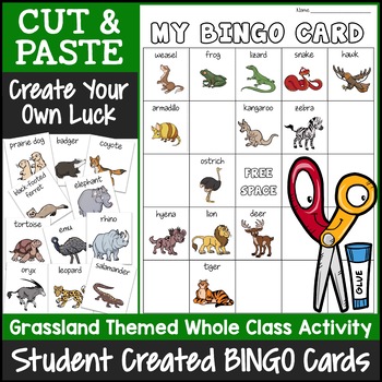 Preview of Grassland Animals Bingo | Cut and Paste Activities Bingo Template