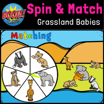 Preview of Grassland Animals Matching Spinner Game | Back to School | Boom Cards
