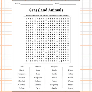 Grassland Animals Word Search Puzzle Worksheet Activity by Word Search ...