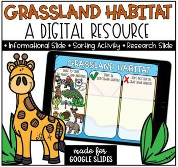 Preview of Grassland Habitat Online Digital Resource for Google Classroom™ /Google Slides™