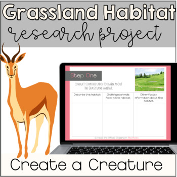 Preview of Grassland Habitat and Animal Research Project + Create a Creature | No Prep