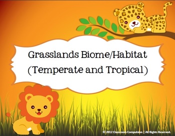Preview of Grasslands Biome Habitat Science Pack (Worksheets, Vocabulary, Chart, Foldables)