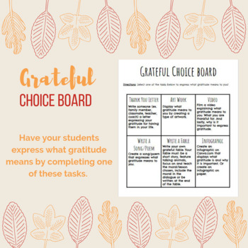 Preview of Grateful Choice Board (Thanksgiving Activity)