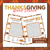 Grateful Words Word Search Puzzle | Thanksgiving Activities