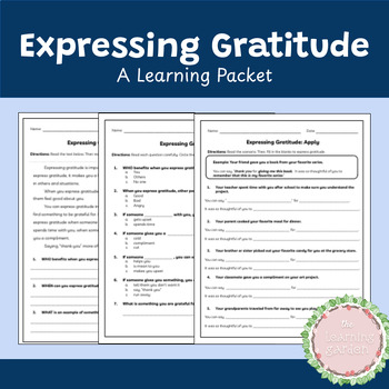 Preview of Gratitude Activities: Comprehension Reading and Questions Packet
